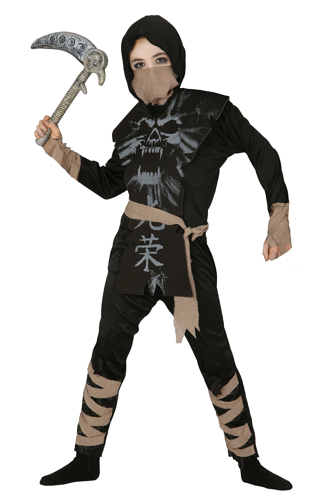 GP81190 – Ninja Schattenkrieger Halloween Kostüm Maske – Größe: 128/134 – Farbe: Schwarz