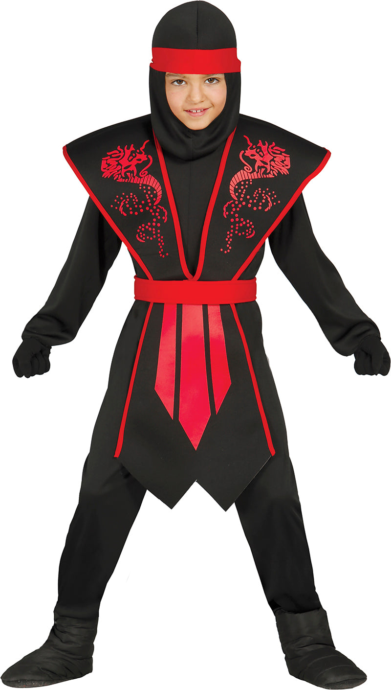 GP81251 – Ninja Krieger Kostüm Schwarz Rot – Größe: 140/146 – Farbe: Schwarz