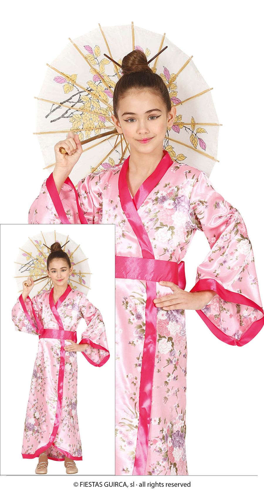 Kimono Kostüm für Mädchen pink mit Gürtel