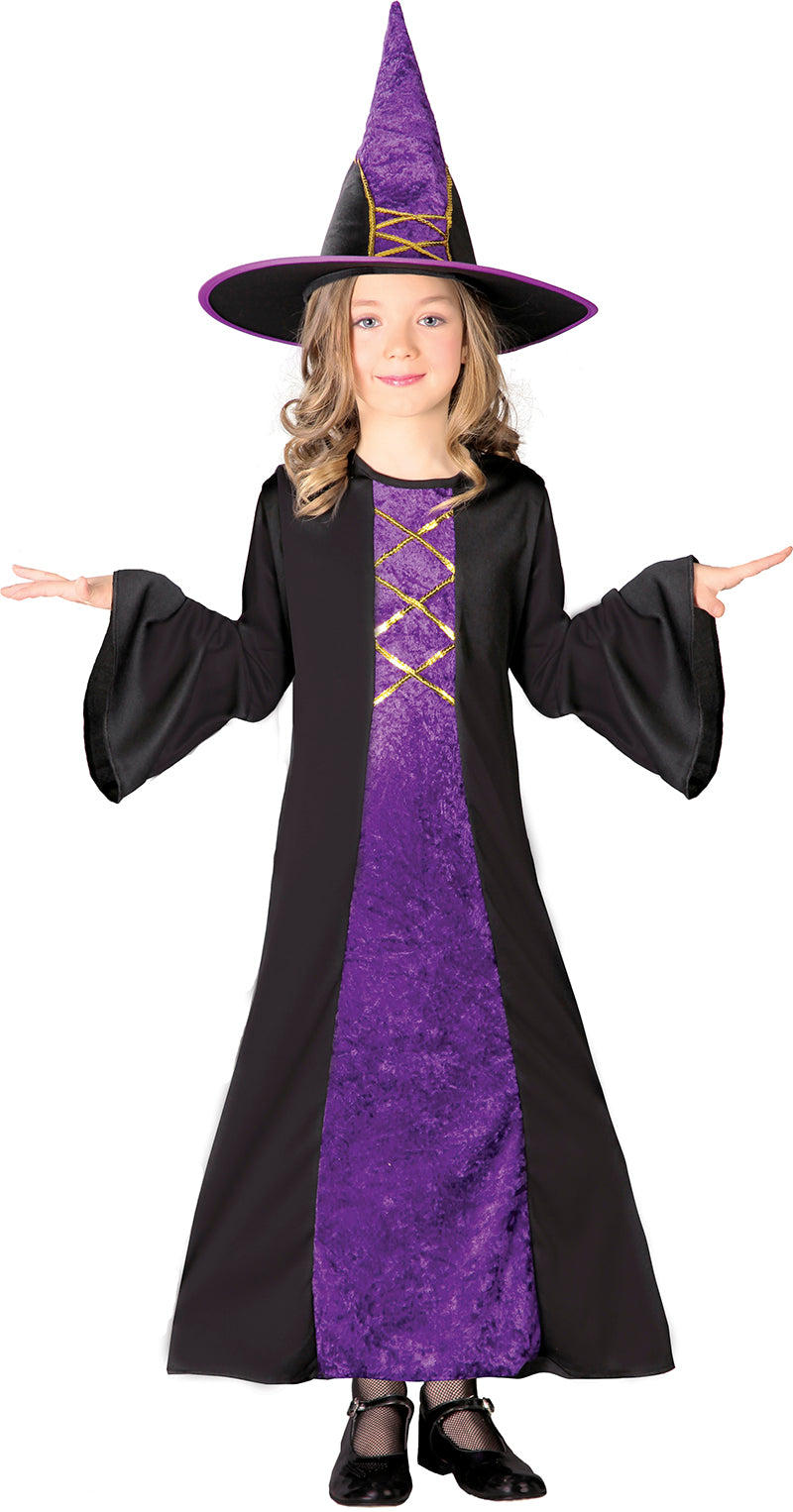 GP82596 – Hexe Halloween Zauber Hut Kleid Kostüm – Größe: 140/146 – Farbe: Schwarz