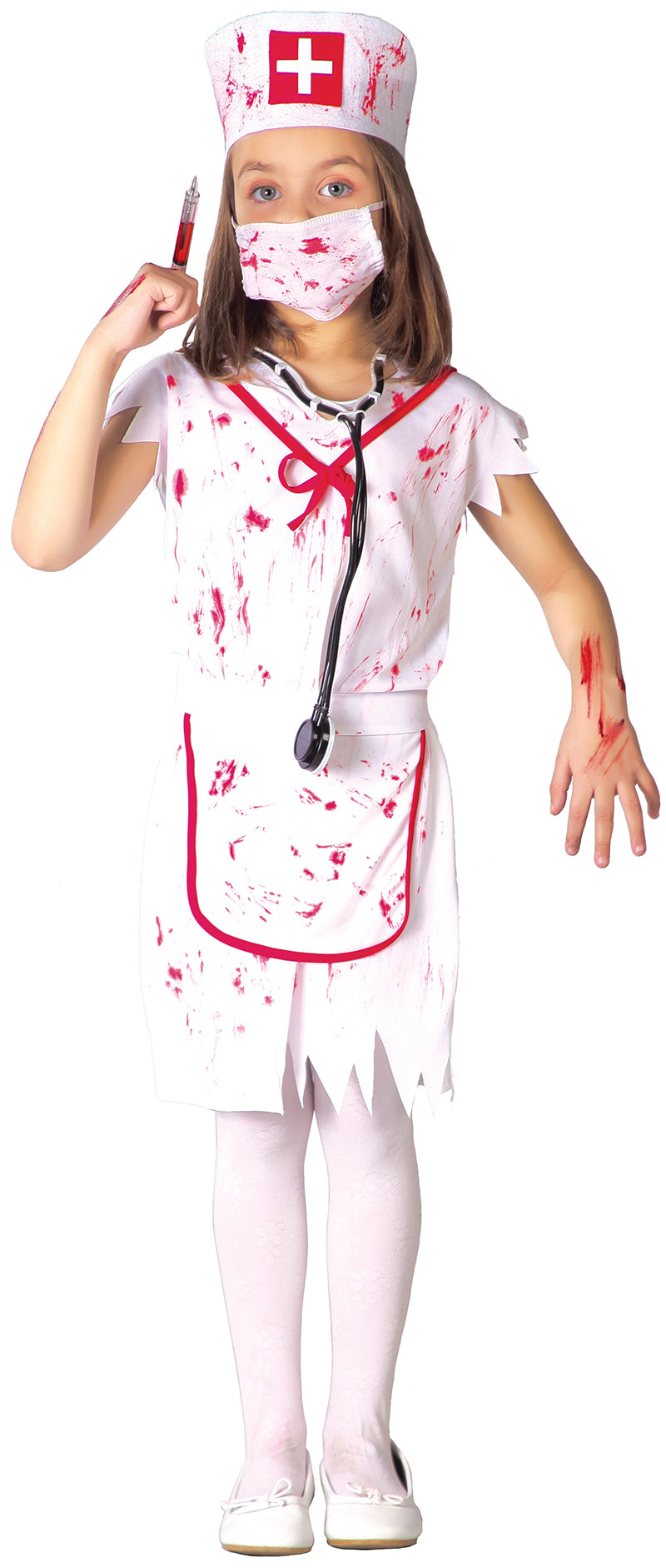 GP82606 – Zombie Halloween Krankenschwester Kostüm – Größe: 128/134 – Farbe: Weiß