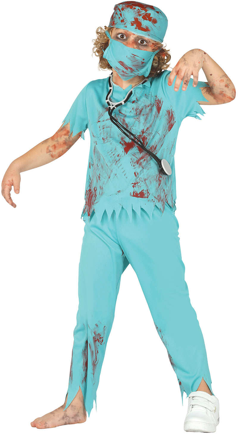 Zombie Chirurg Kostüm für Jungen mit Mundschutz