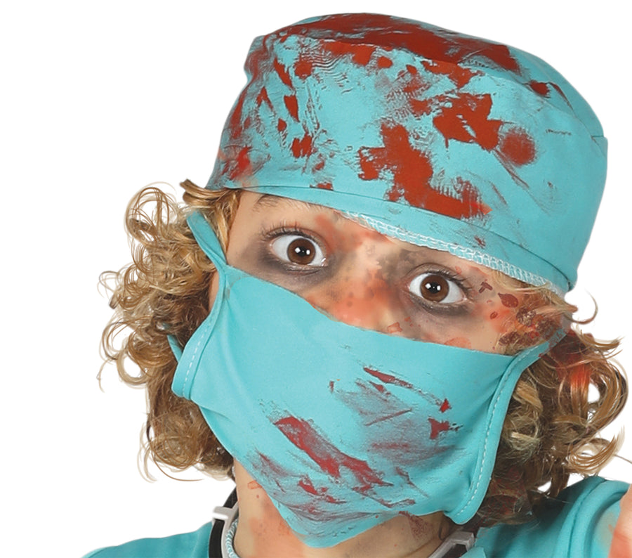 GP82610 – Zombie Arzt Halloween Kostüm Mit Maske Blut – Größe: 110/116 – Farbe: Blau, Ansicht 2