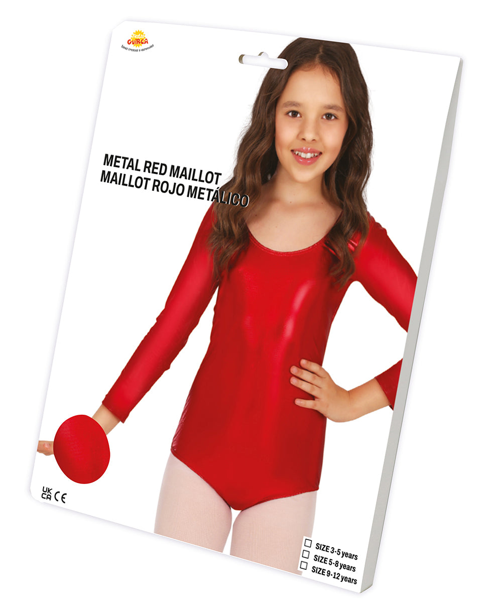 GP82939 – Sportler Langarmbody Metallisch Rot – Größe: 3 - 5 Jahre, 5 - 8 Jahre, 9 - 12 Jahre – Farbe: Rot