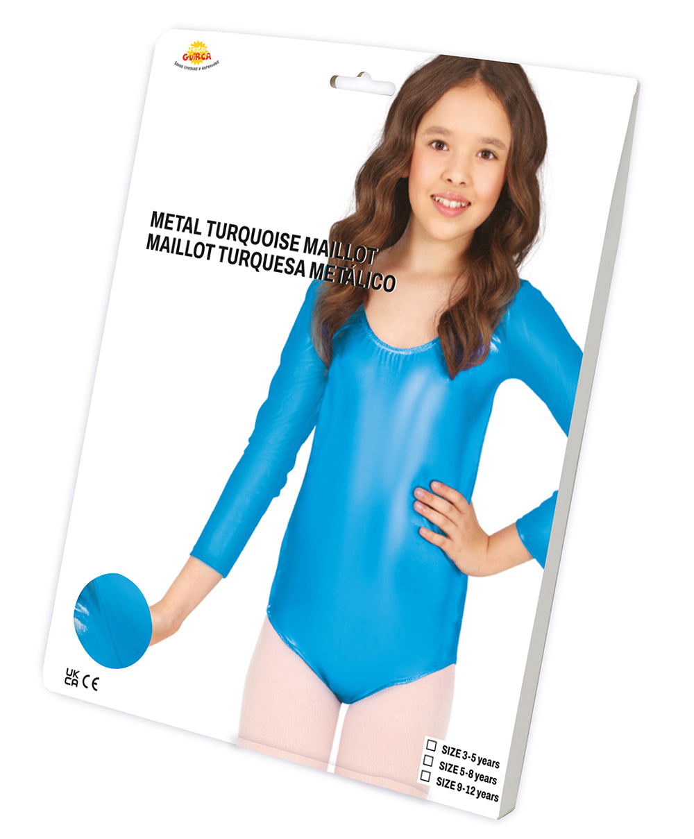 GP82945 – Abenteuerfigur Langarm Body Türkis Glänzend – Größe: 3 - 5 Jahre, 5 - 8 Jahre, 9 - 12 Jahre – Farbe: Blau
