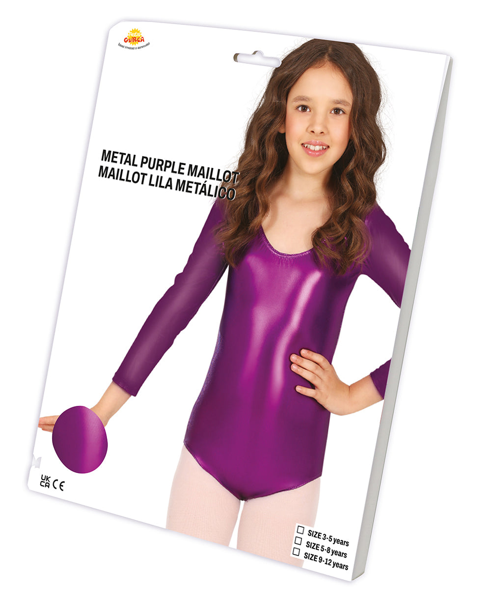 GP82951 – Einhorn Glanzbody Langarm Tanztrikot – Größe: 3 - 5 Jahre, 5 - 8 Jahre, 9 - 12 Jahre – Farbe: Lila