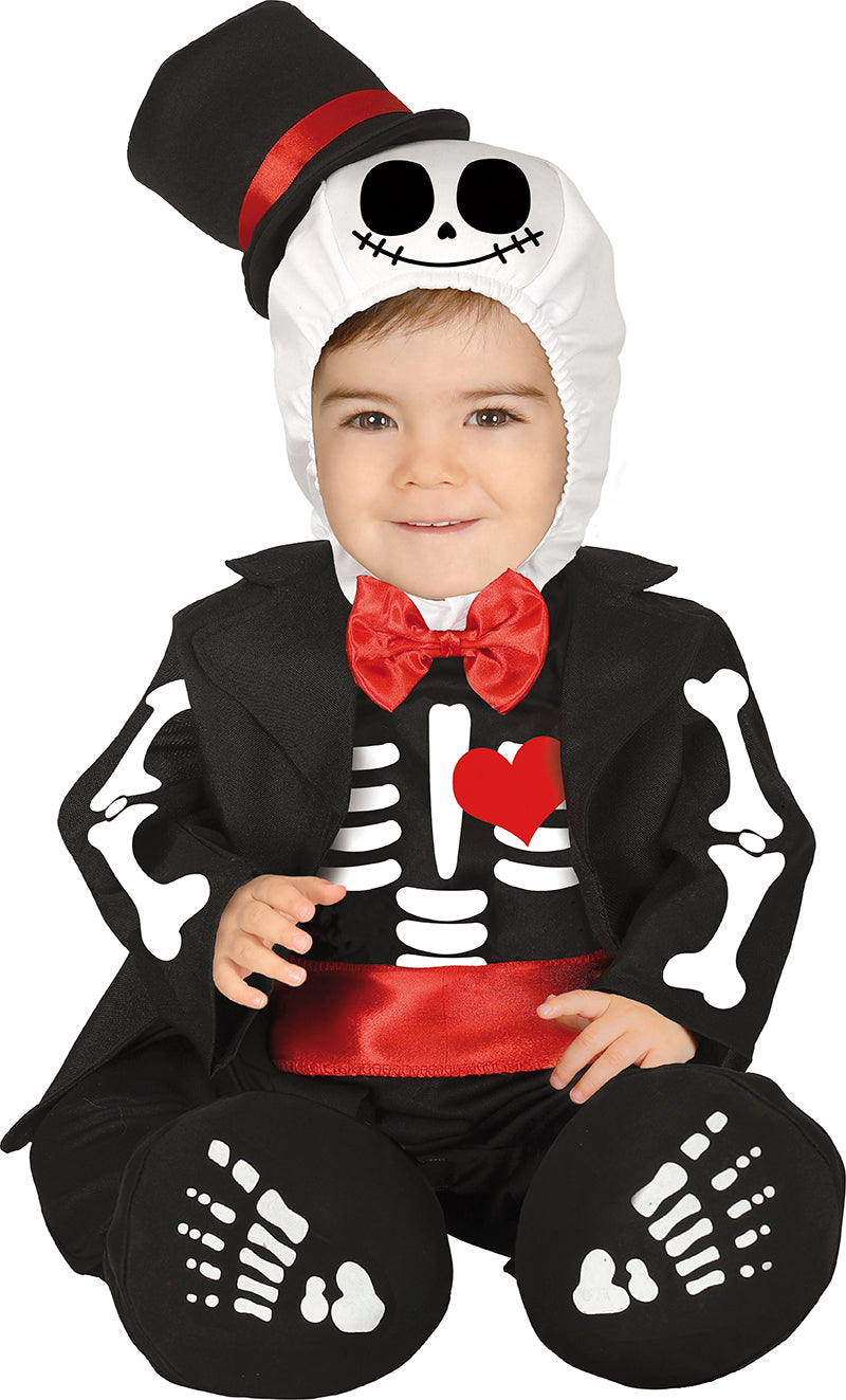 GP83002 – Skelett Hut Jumpsuit Baby Fliege Kapuze – Größe: 86/92 – Farbe: Schwarz