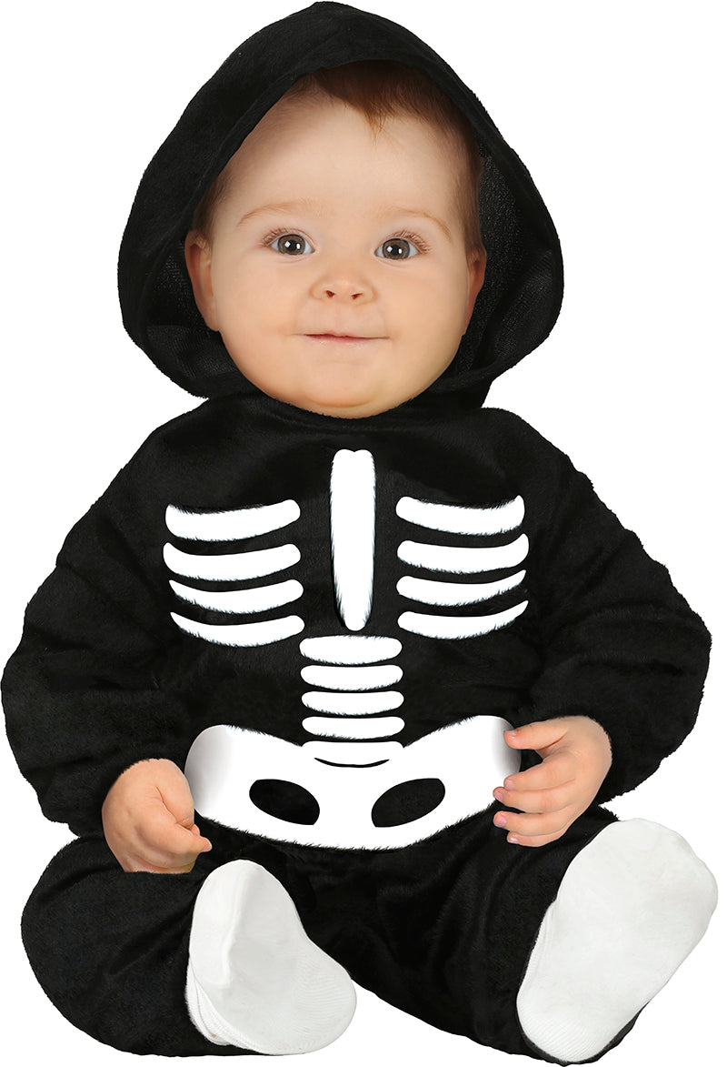 GP83006 – Skelett Baby Jumpsuit Halloween Kapuzenanzug – Größe: 74/80 – Farbe: Schwarz