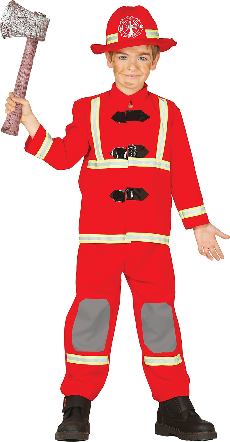 Feuerwehrmann Kostüm für Jungen rot mit Hut