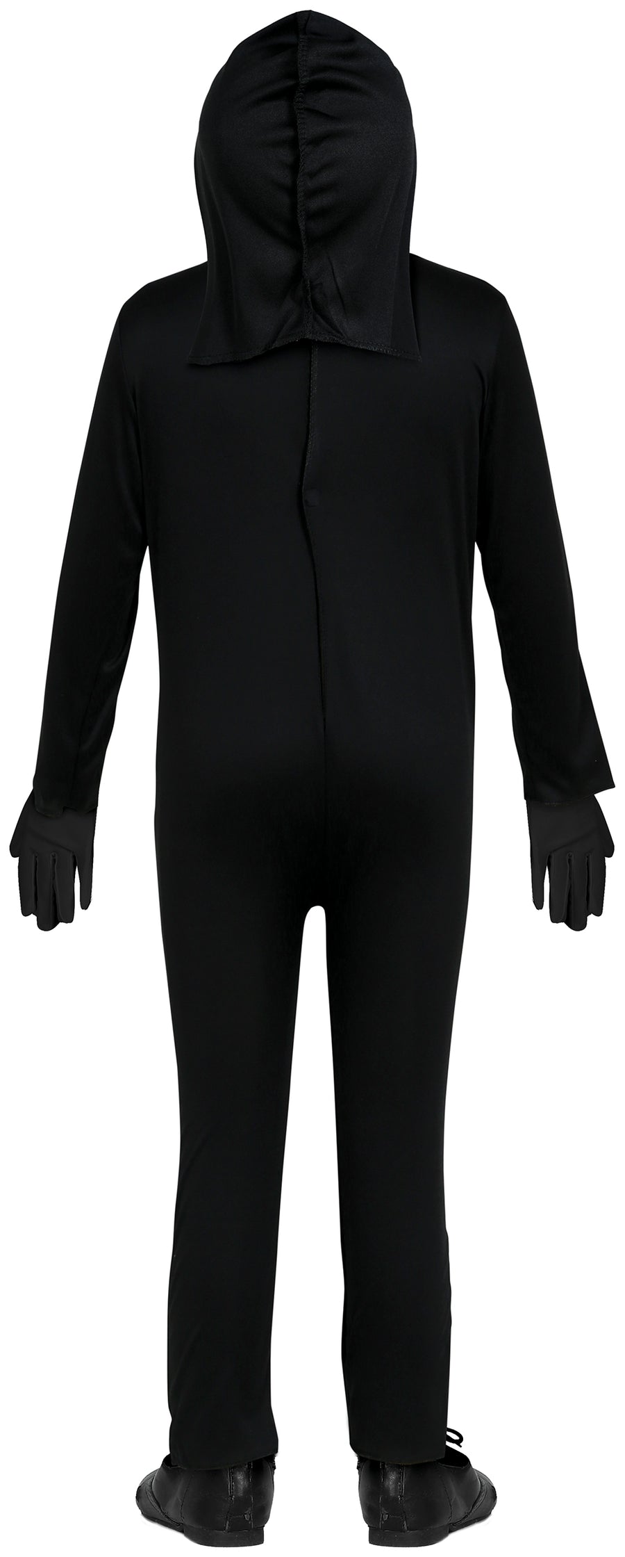 GP83449 – Skelett Halloween Kostüm Kapuzen Overall – Größe: 98/104, 110/116, 128/134, 140/146 – Farbe: Schwarz, Ansicht 2