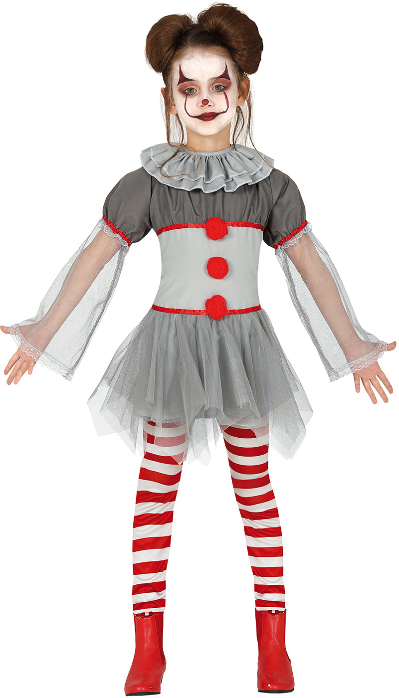 GP83508 – Clown Abenteuer Mini Kleid Kostüm – Größe: 98/104 – Farbe: Grau