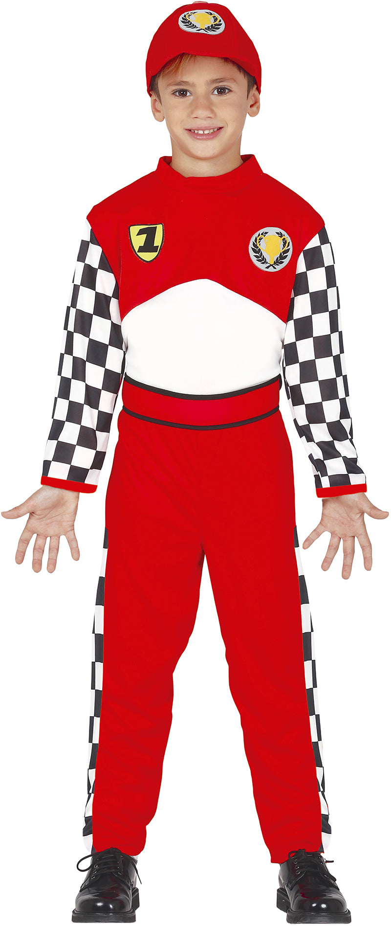 GP83586 – Sportpilot Rennen Outfit Karneval Checker – Größe: 110/116, 128/134, 140/146, 98/104 – Farbe: Rot