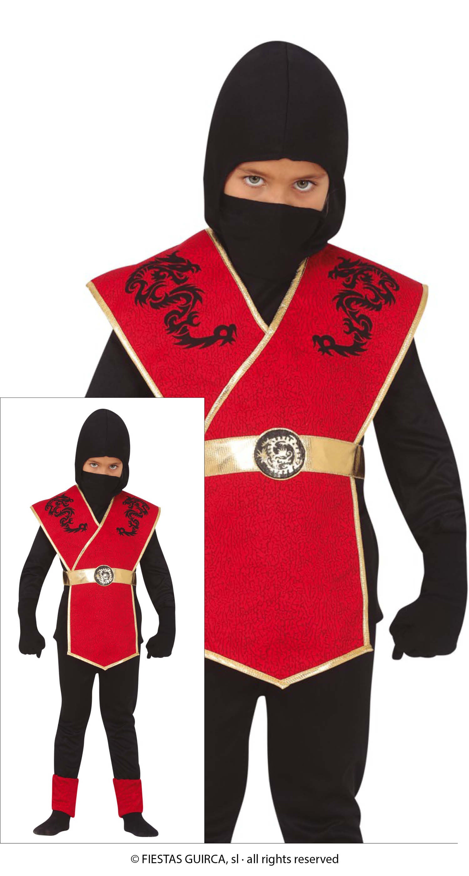 GP77232 – Ninja Krieger Kostüm Kinder Rot – Größe: 98/104 – Farbe: Rot