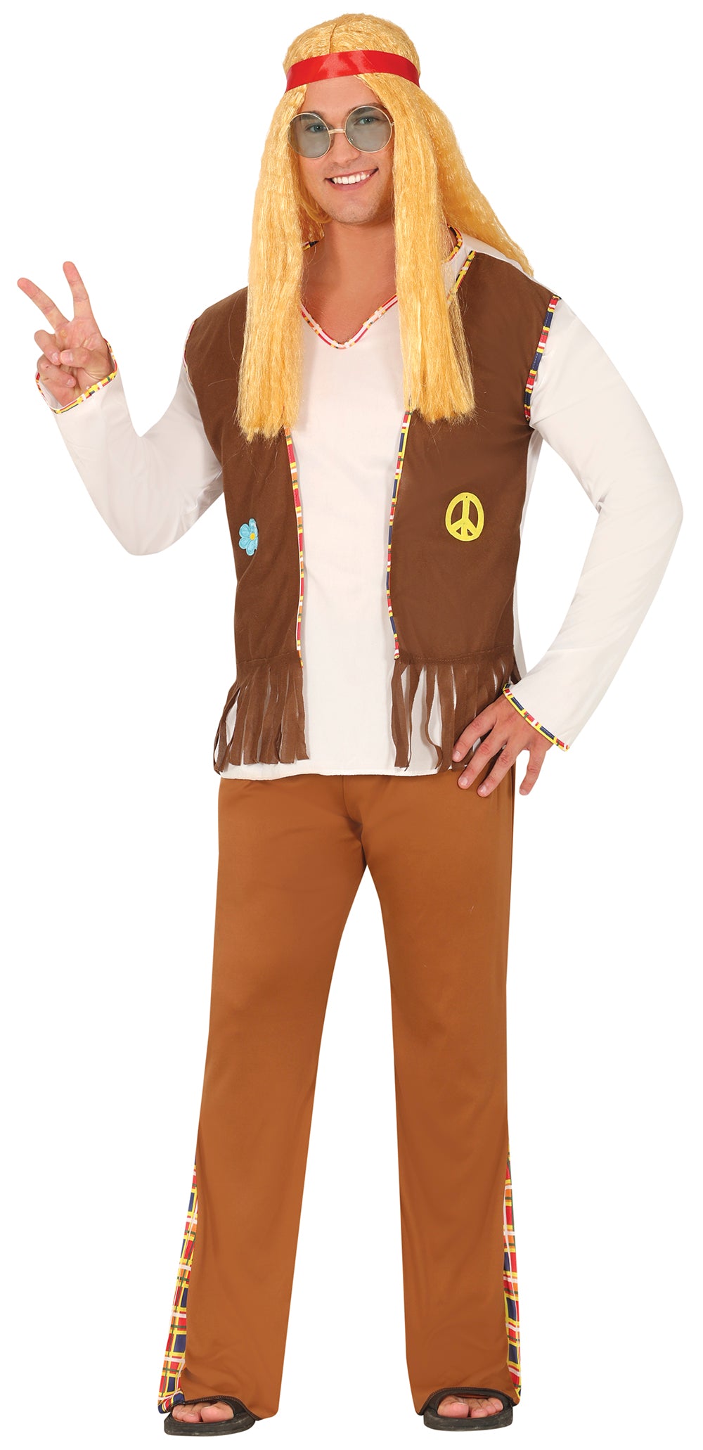 GP80522 – Hippie 70er Jahre Kostüm Bunter Flower – Größe: 46 - 48 (S) – Farbe: Braun
