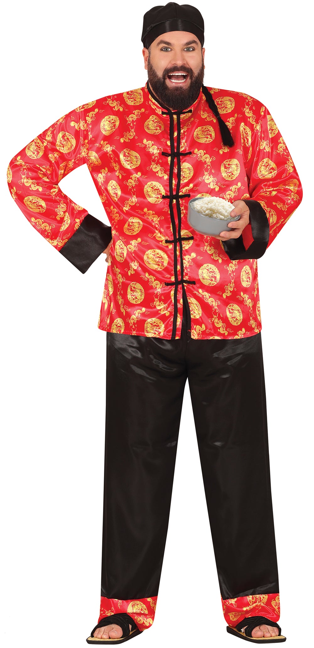 GP80666 – Asiatisches Karnevalsoutfit Drachenmuster – Größe: 54 - 56 (XL) – Farbe: Rot