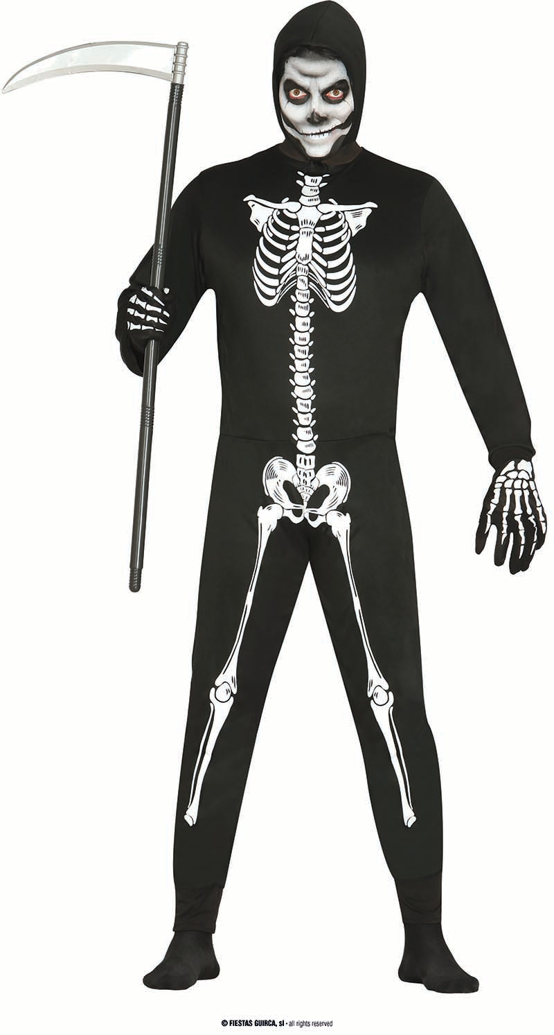GP80027 – Skelett Reaper Halloween Anzug Mit Kapuze – Größe: 54 - 56 (XL) – Farbe: Schwarz