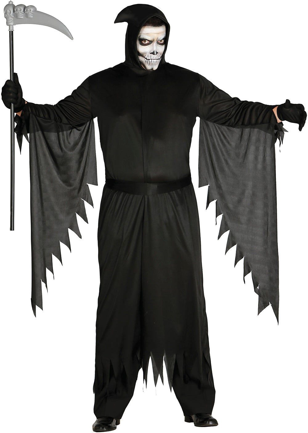 GP80045 – Halloween Sensemann Kostüm Flügel Kapuze – Größe: 54 - 56 (XL) – Farbe: Schwarz
