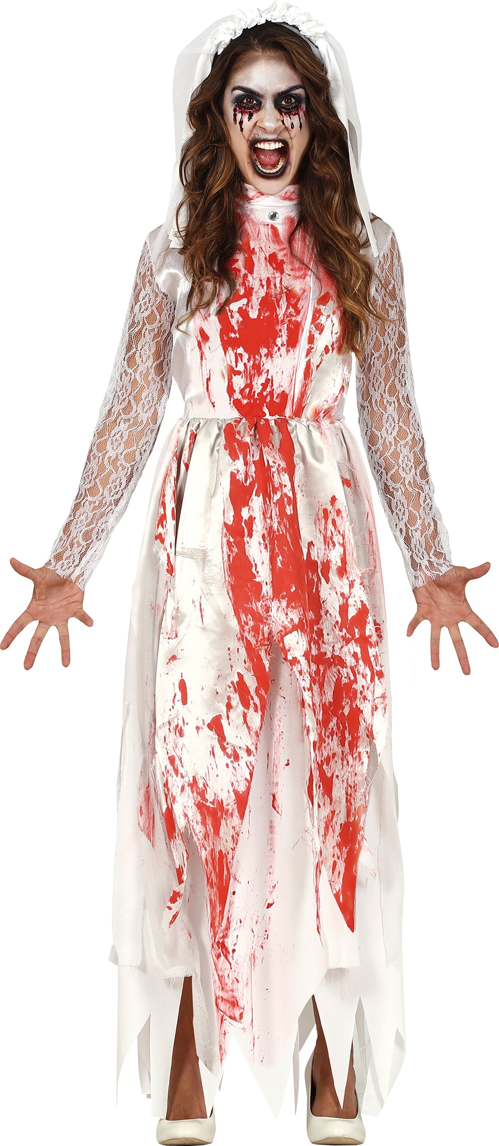 GP88756 – Halloween Braut Schreckensgewand – Größe: 44 - 46 (XL) – Farbe: Weiß
