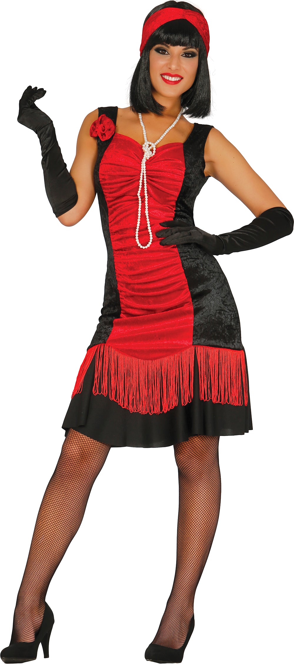 GP84366 – 20S Charleston Tanzkleid Rot Schwarz – Größe: 42 - 44 (L) – Farbe: Schwarz