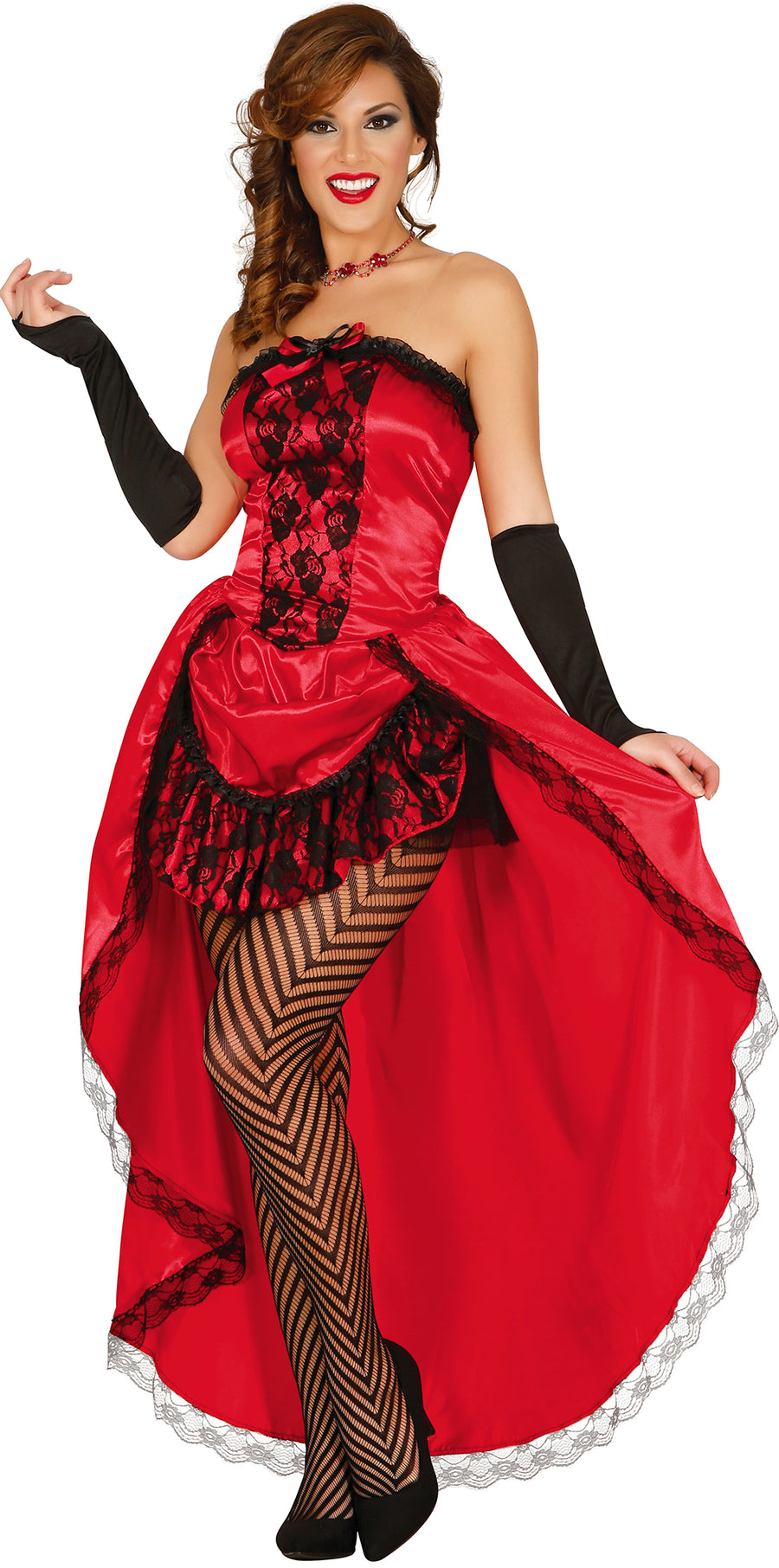Burlesque Kleid für Damen rot mit Armstulpen