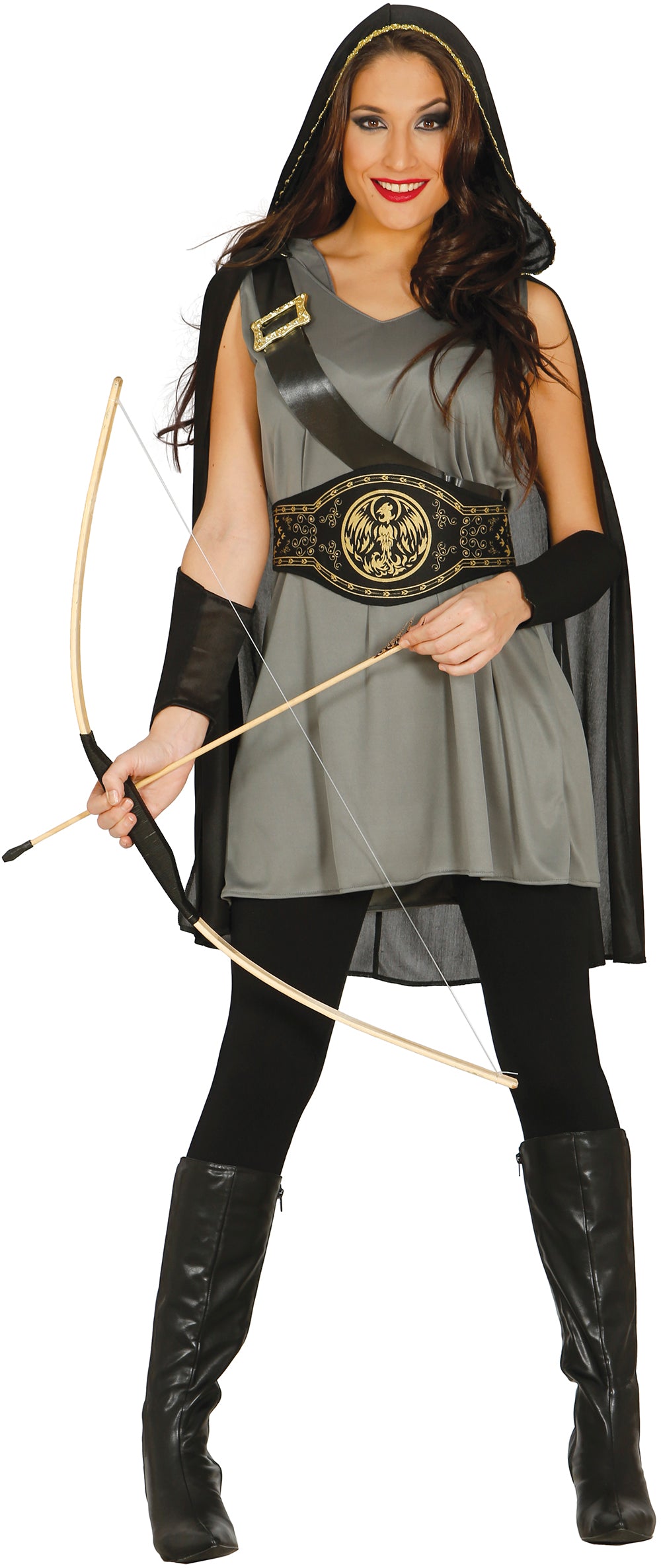GP84572 – Bogenschütze Mittelalter Prinzessin Kostüm – Größe: 42 - 44 (L) – Farbe: Grau