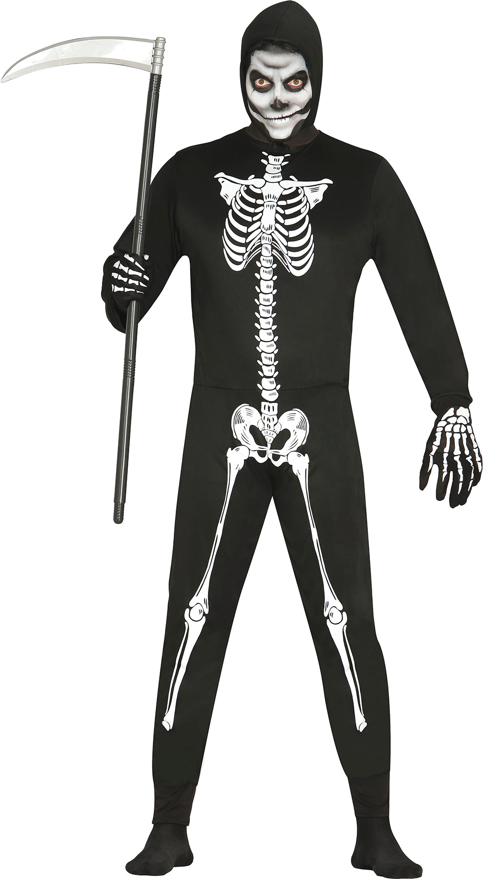 GP80027 – Skelett Reaper Halloween Anzug Mit Kapuze – Größe: 48 - 50 (M) – Farbe: Schwarz