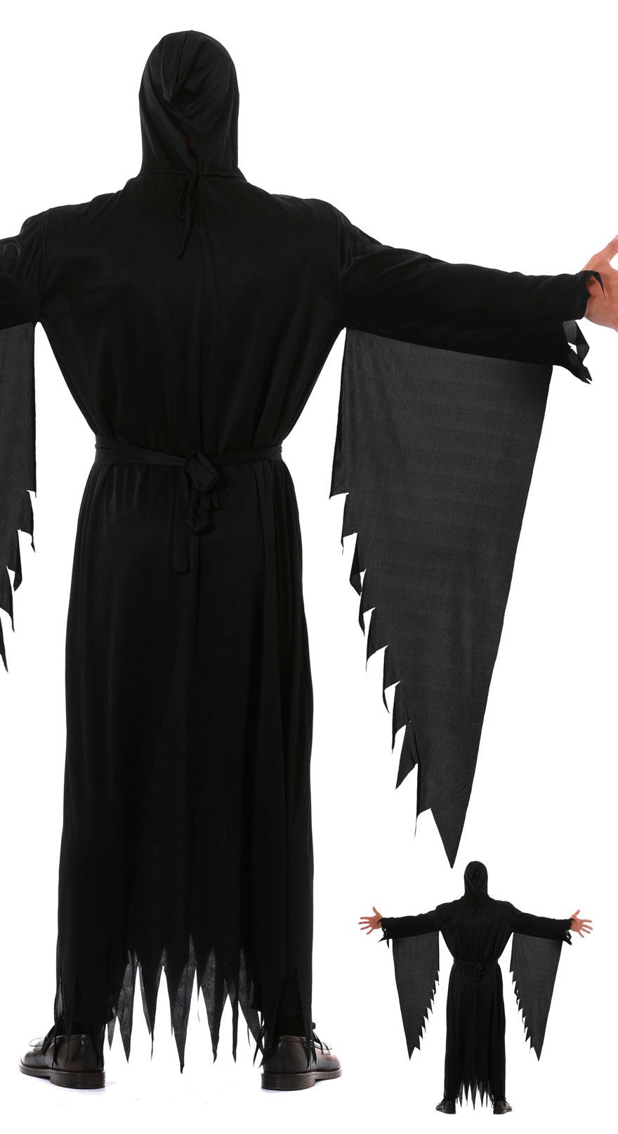 GP80045 – Halloween Sensemann Kostüm Flügel Kapuze – Größe: 48 - 50 (M) – Farbe: Schwarz