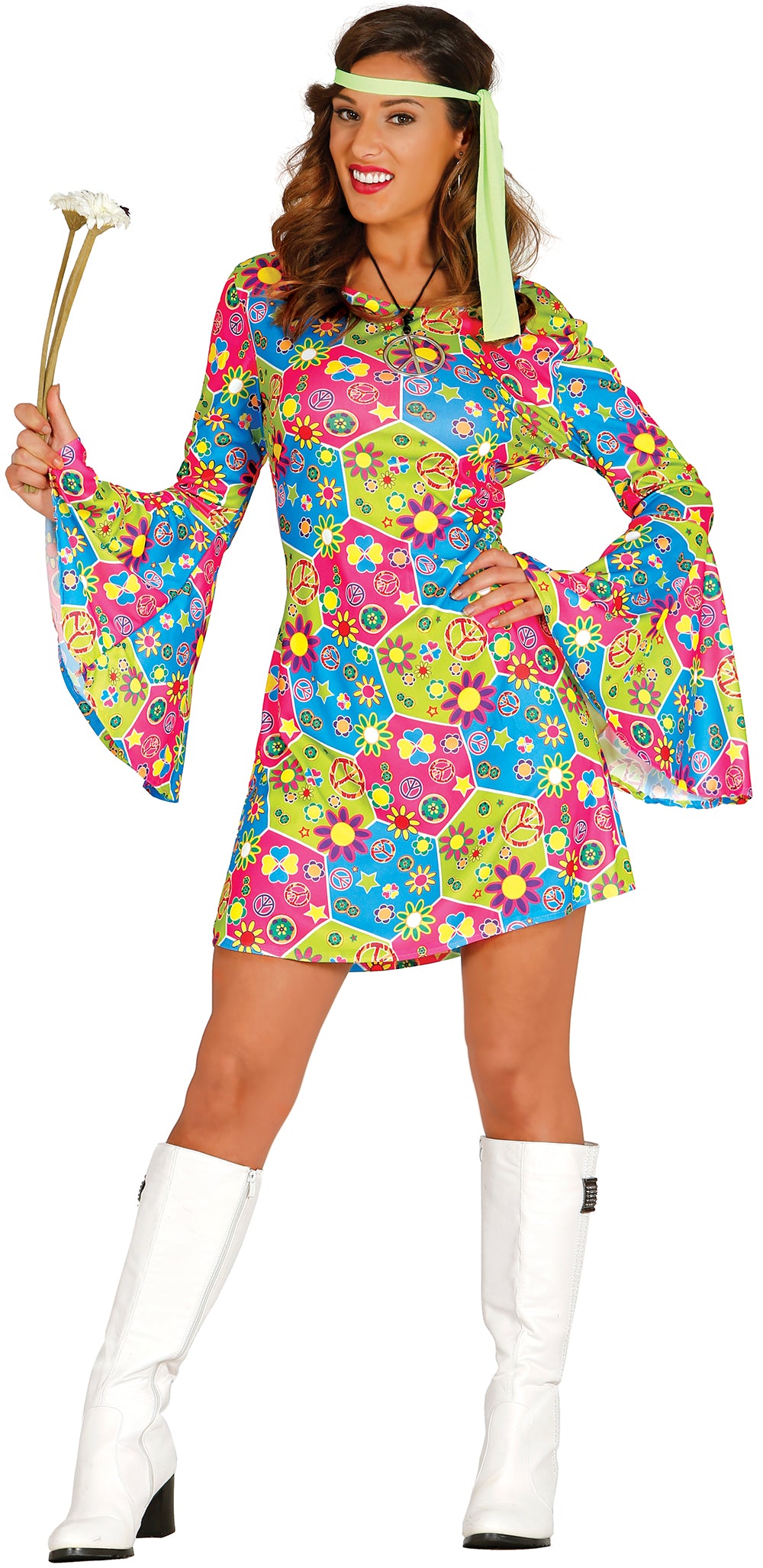 GP80638 – Hippie Party Flower Power 60s Kostüm – Größe: 36 - 38 (S) – Farbe: Mehrfarbig