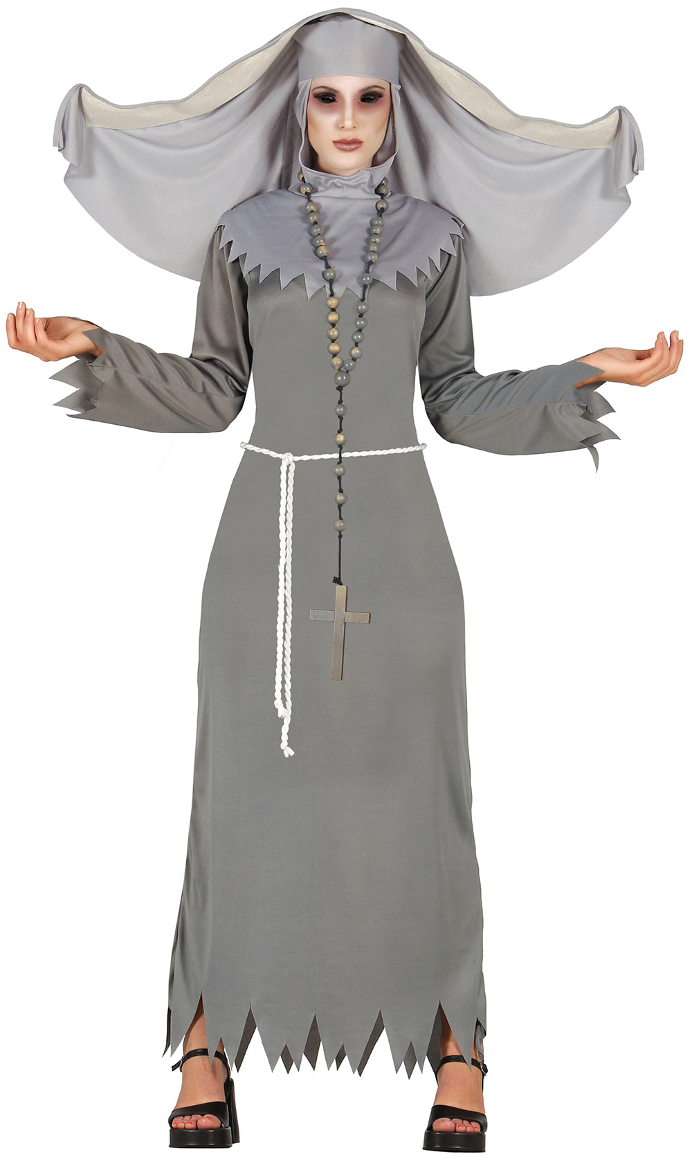 GP80947 – Halloween Nonne Dunkles Mysterium Kostümgeist – Größe: 38 - 40 (M) – Farbe: Grau