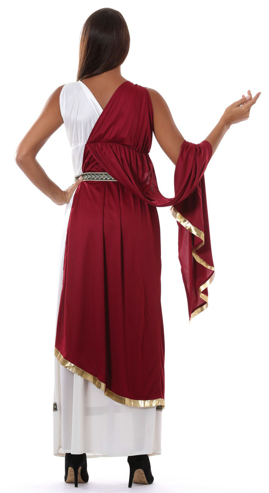 GP80853 – Römische Göttin Toga Kostüm Karneval – Größe: 38 - 40 (M) – Farbe: Rot
