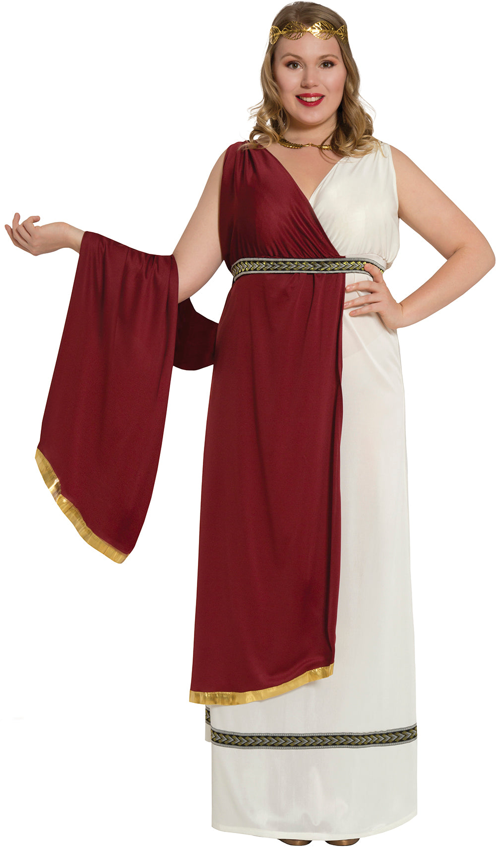 GP80853 – Römische Göttin Toga Kostüm Karneval – Größe: 44 - 46 (XL) – Farbe: Rot