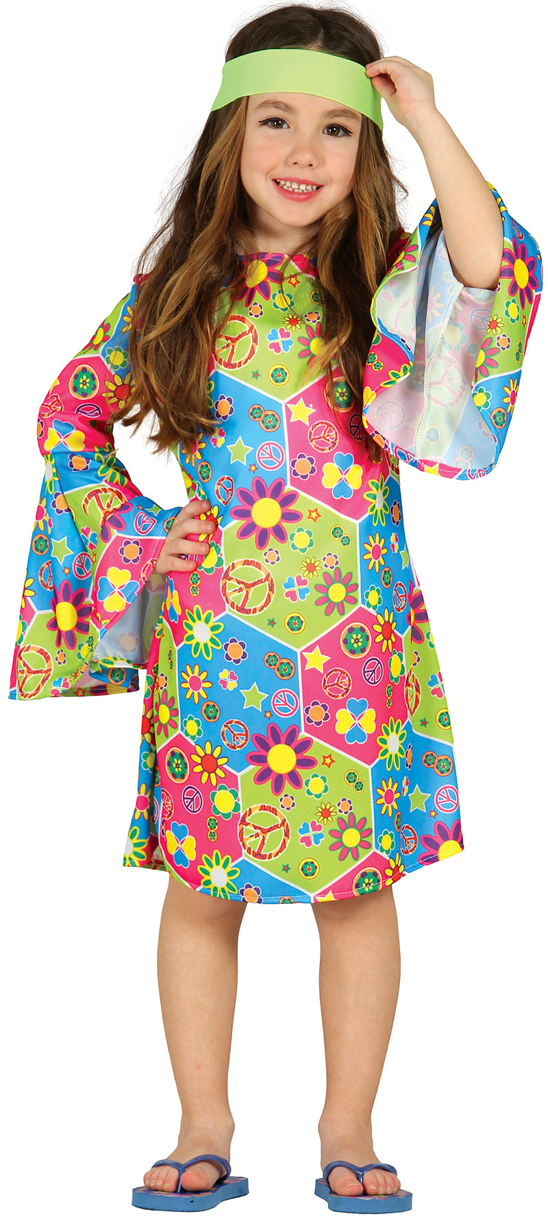 GP85606 – Hippie Flower Power 60s Karnevalskostüm – Größe: 110/116 – Farbe: Grün