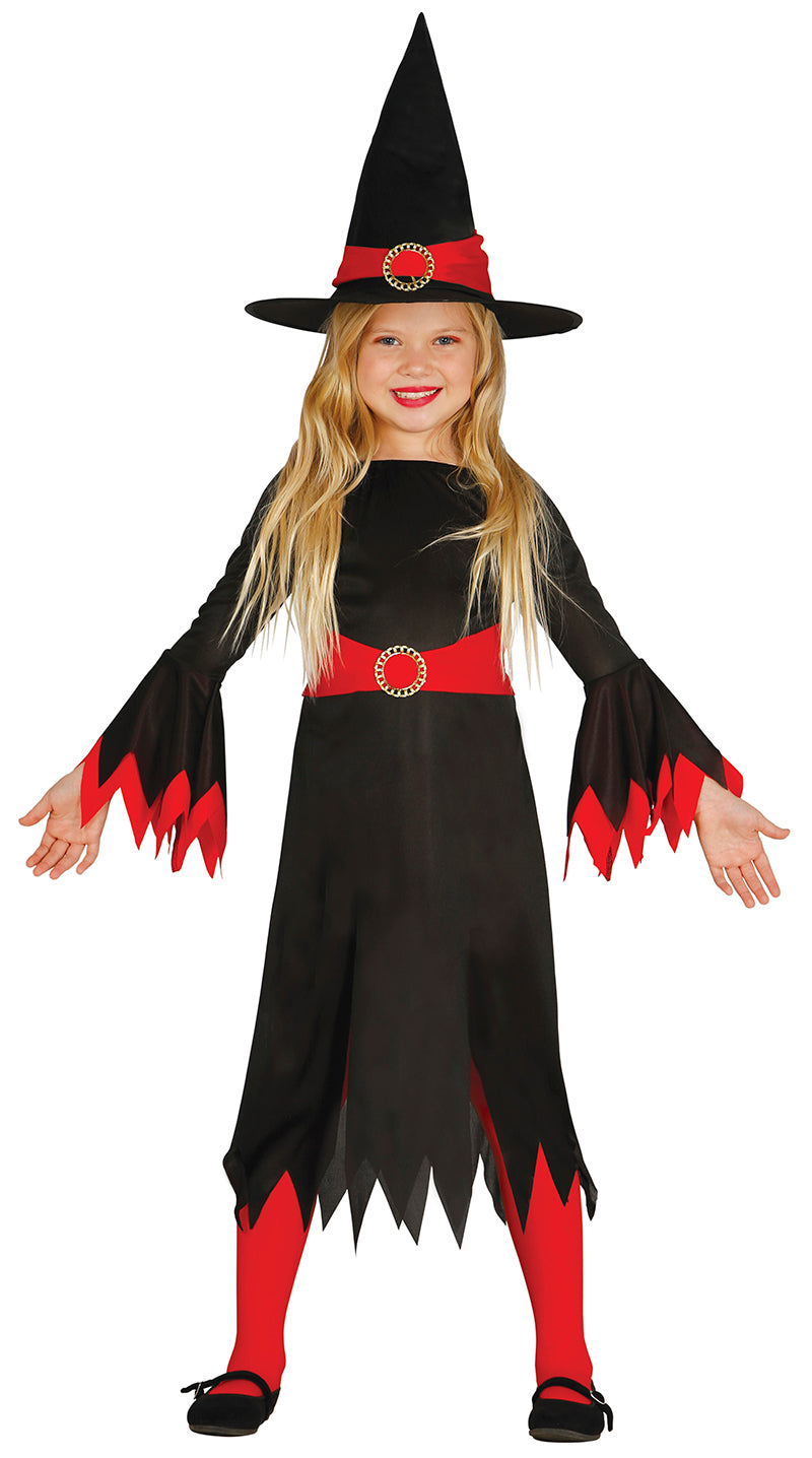 Hexenkostüm für Mädchen rot mit Hexenhut