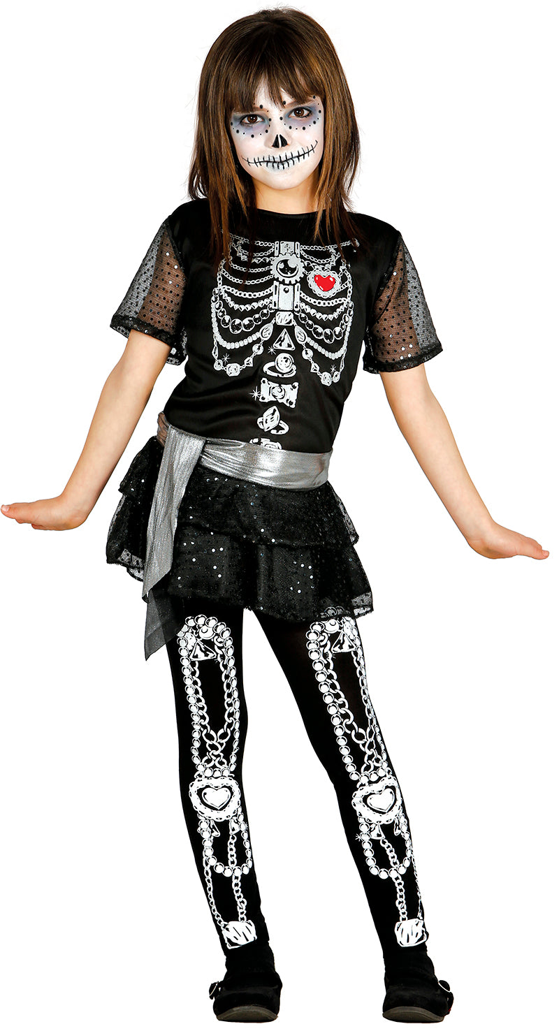 GP85809 – Skelett Halloween Kostüm Glitzer – Größe: 140/146 – Farbe: Schwarz