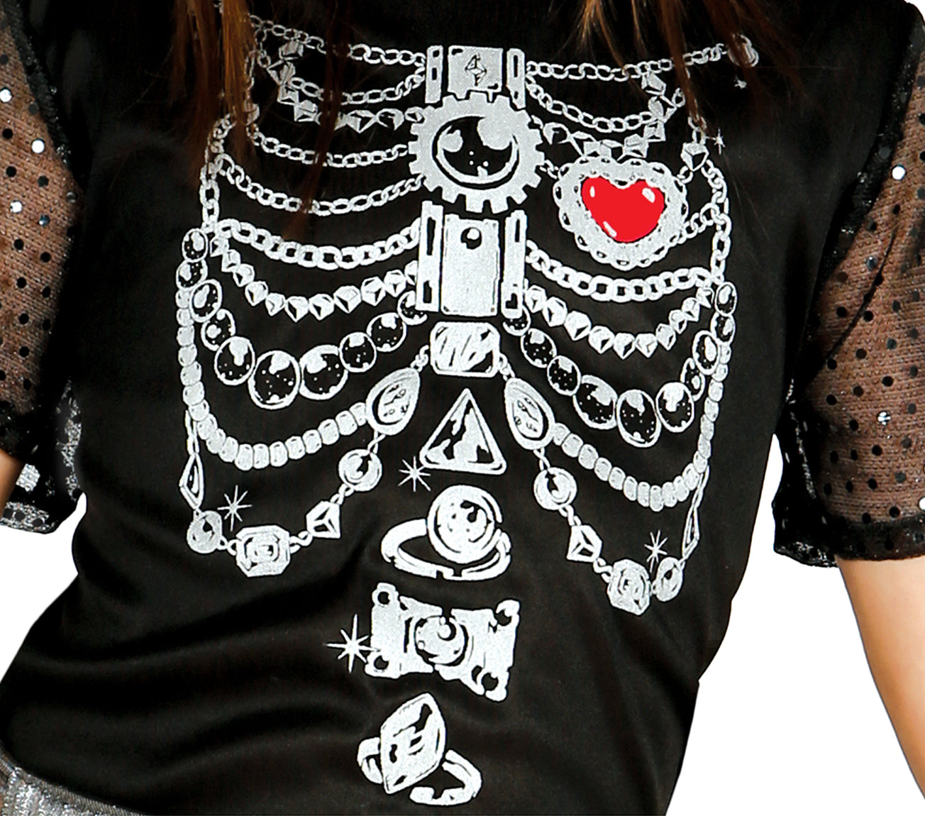 GP85809 – Skelett Halloween Kostüm Glitzer – Größe: 140/146 – Farbe: Schwarz
