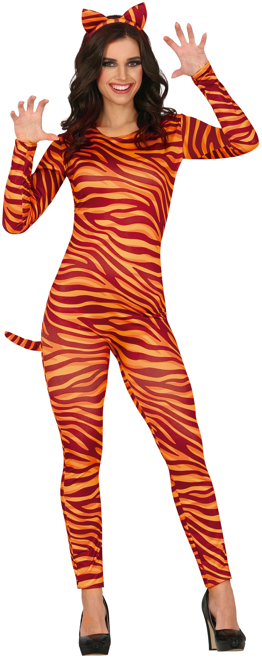 GP86038 – Tierkostüm Karneval Tiger Katzenohren – Größe: 36 - 38 (S), 38 - 40 (M), 42 - 44 (L) – Farbe: Orange
