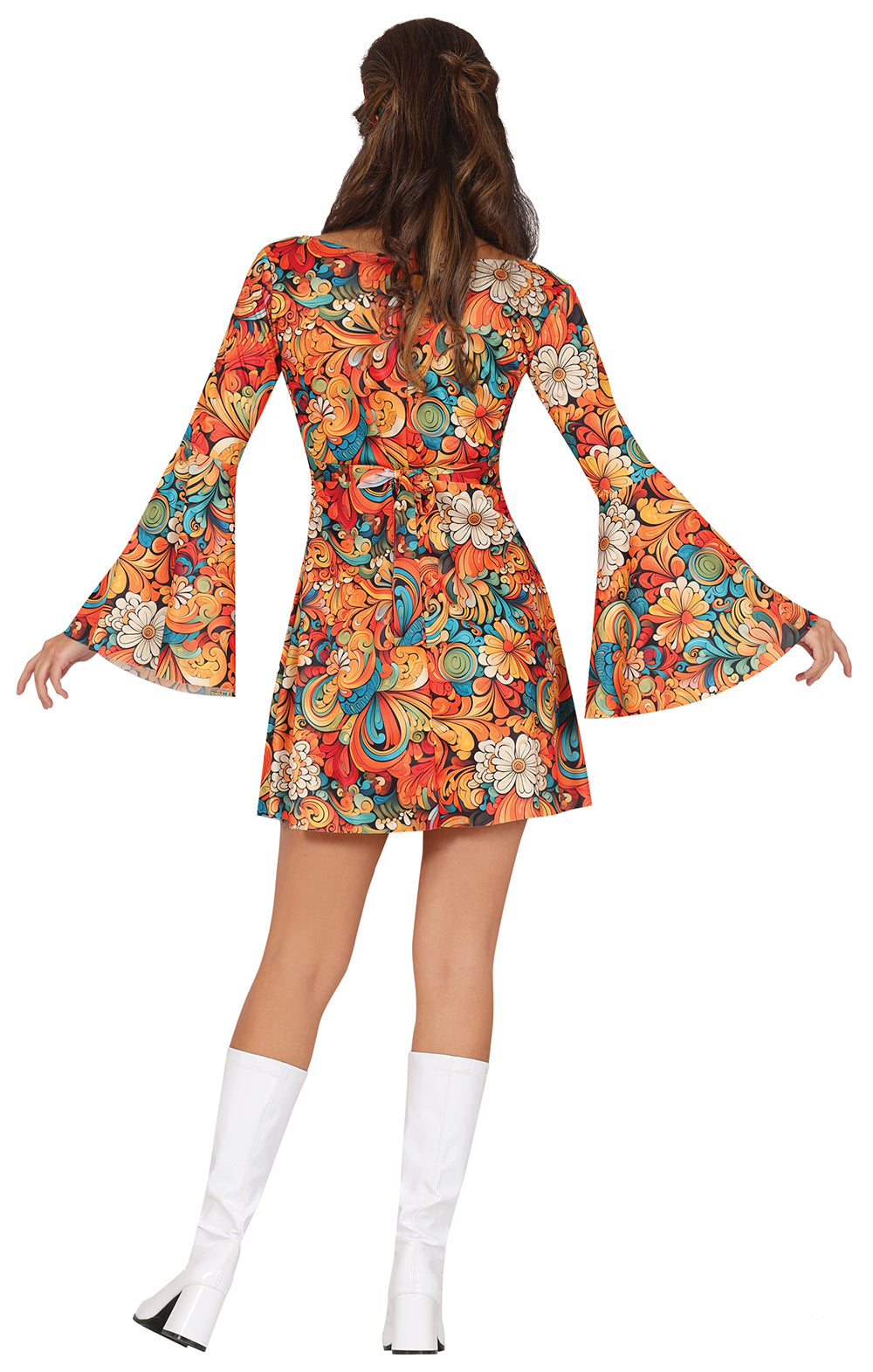 GP86057 – Hippie 70s Blumenmuster Stirnband Kleid – Größe: 36 - 38 (S), 38 - 40 (M), 42 - 44 (L) – Farbe: Mehrfarbig