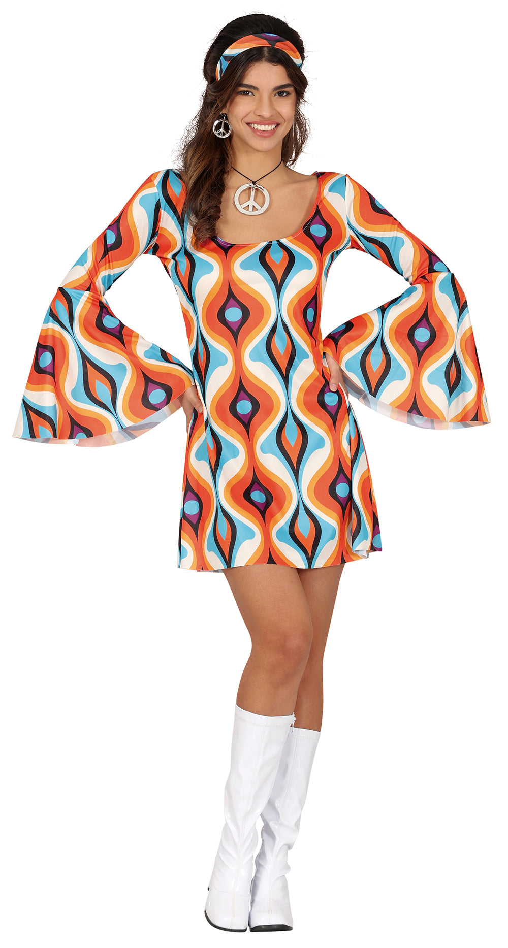 GP86063 – Hippie 70s Party Outfit Schlagermusik – Größe: 36 - 38 (S), 38 - 40 (M), 42 - 44 (L) – Farbe: Mehrfarbig