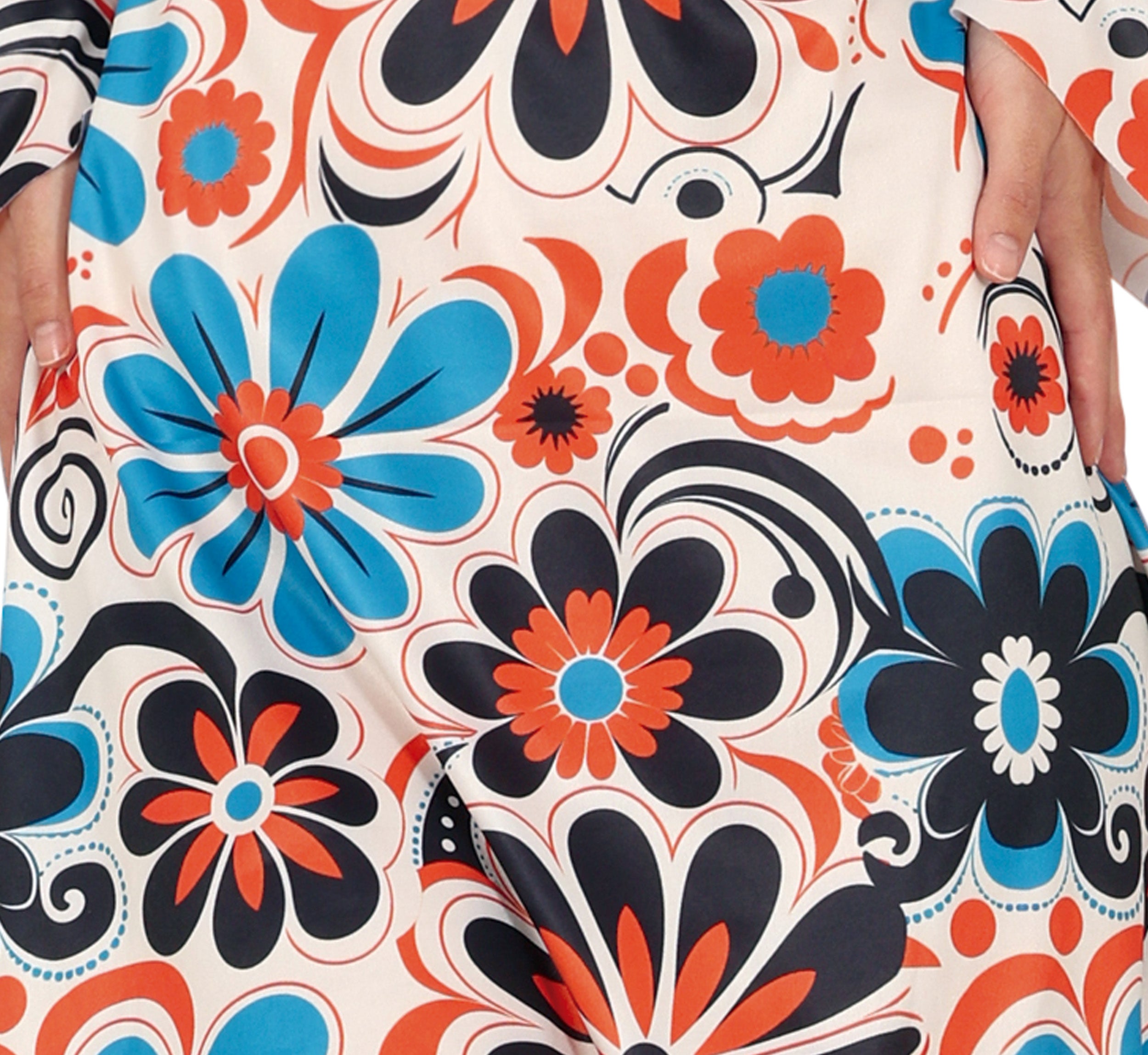 GP86071 – Hippie 70s Blumen Swingkleid Stirnband – Größe: 36 - 38 (S), 38 - 40 (M), 42 - 44 (L) – Farbe: Mehrfarbig