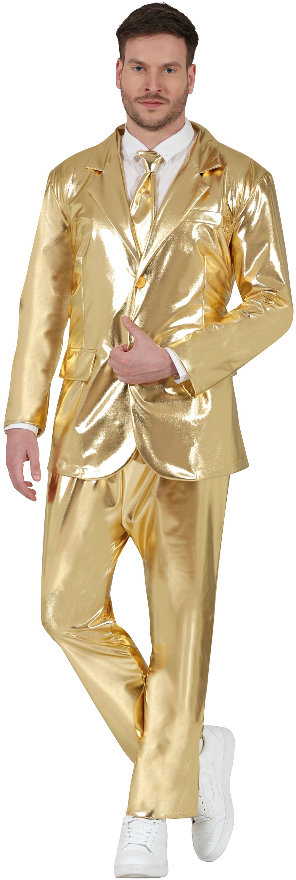 GP86091 – Glamour Gold Prinz Kostüm Anzug – Größe: 46 - 48 (S), 48 - 50 (M), 52 - 54 (L) – Farbe: Gold