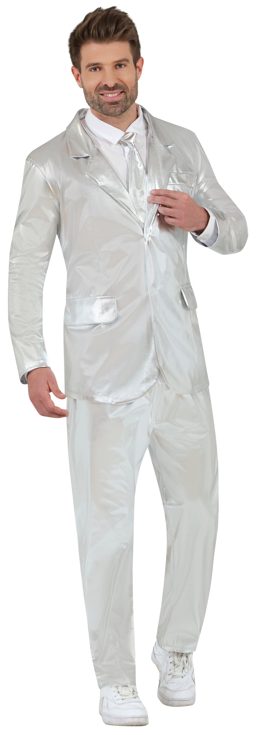 GP86095 – Karneval Glanz Silber Anzug – Größe: 46 - 48 (S), 48 - 50 (M), 52 - 54 (L) – Farbe: Silber