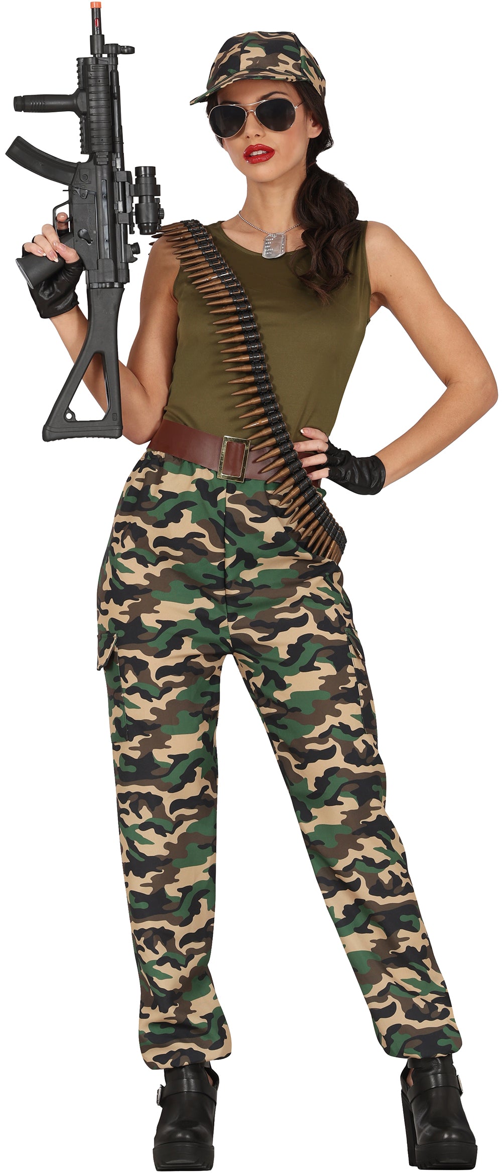 GP86125 – Militär Uniform Camouflage Kostüm Set – Größe: 36 - 38 (S), 38 - 40 (M), 42 - 44 (L) – Farbe: Grün