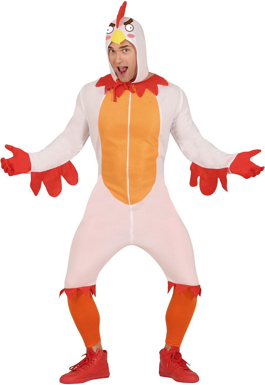 Huhn Kostüm für Herren weiß mit Kapuze