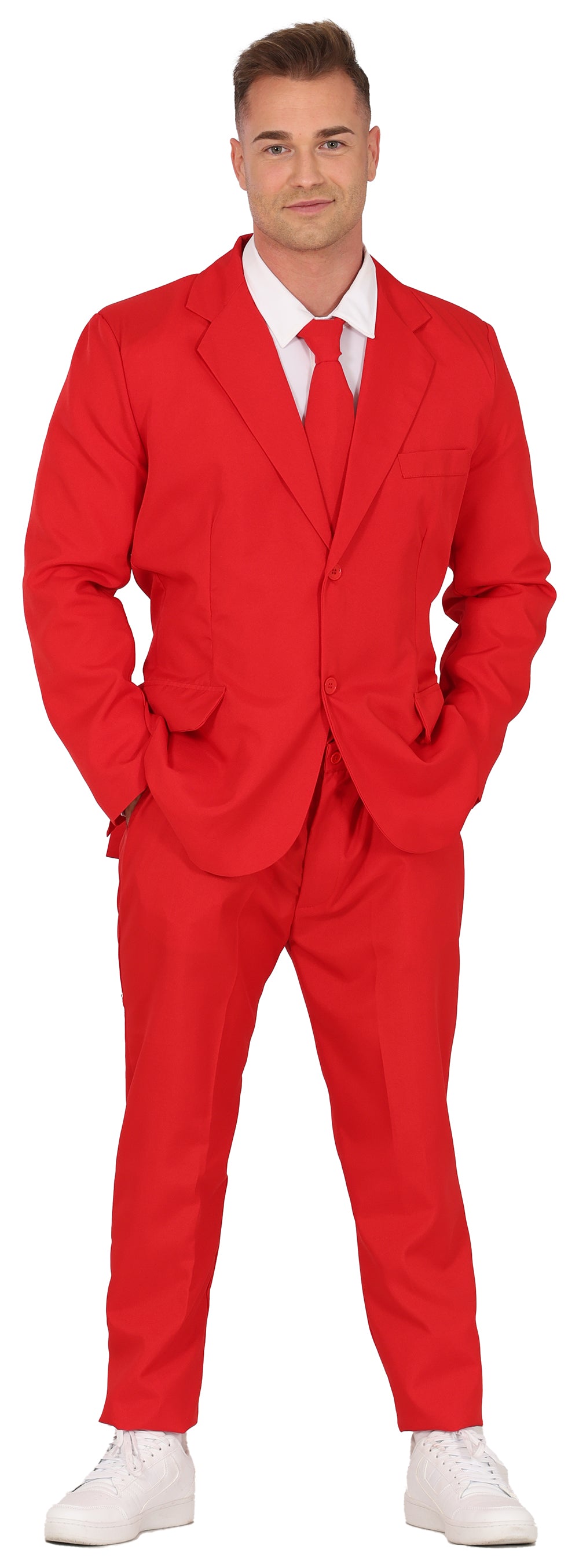 GP86296 – Karneval Rot Kostüm Anzug Krawatte – Größe: 46 - 48 (S), 48 - 50 (M), 52 - 54 (L) – Farbe: Rot