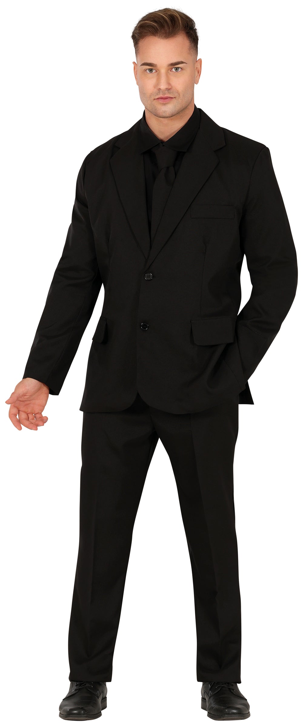 GP86305 – Karneval Eleganz Schwarz Anzug Komplettset – Größe: 46 - 48 (S), 48 - 50 (M), 52 - 54 (L) – Farbe: Schwarz