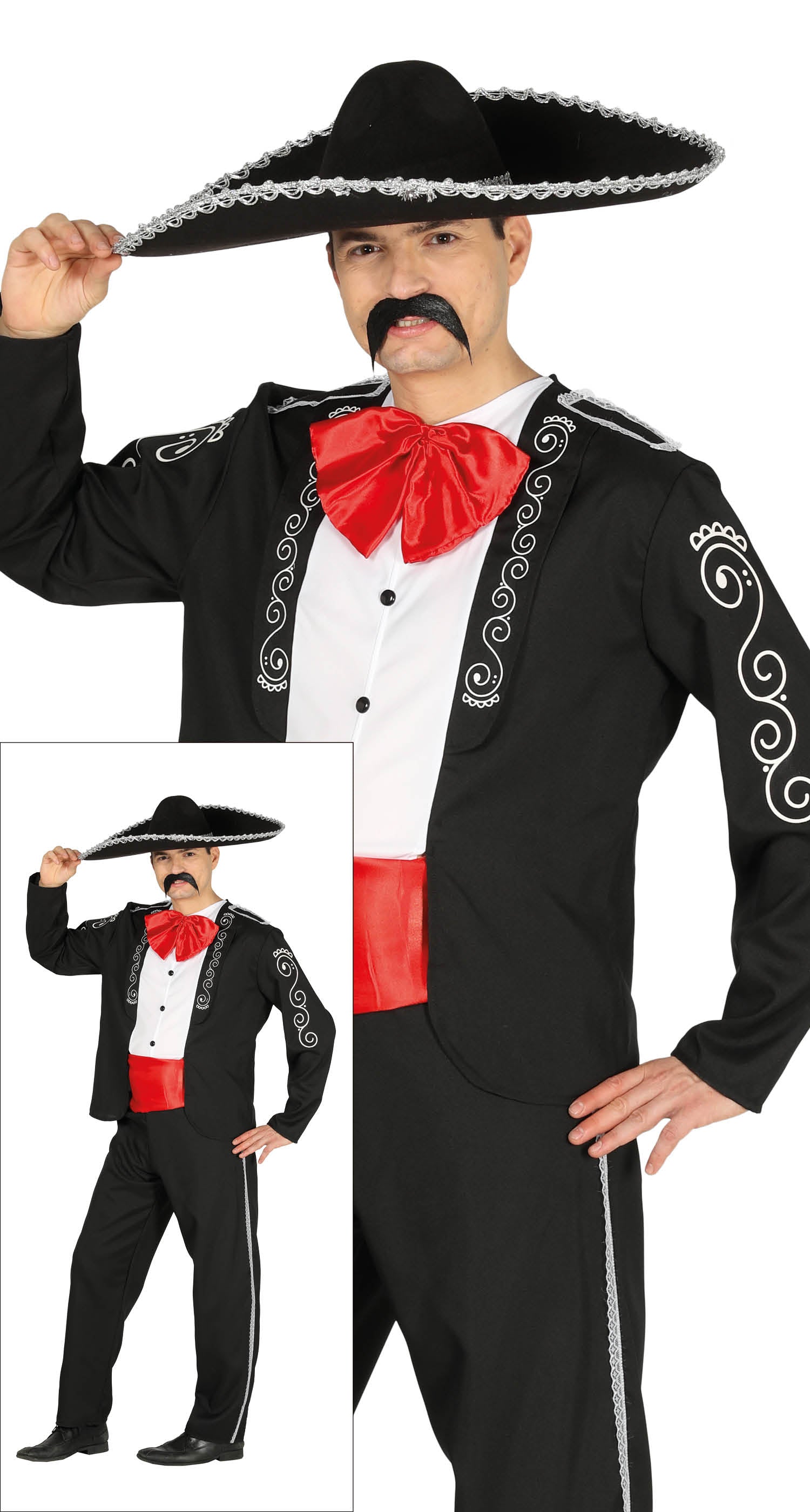 GP88246 – Mexiko Karneval Kostüm Traditionelle Tracht – Größe: 54 - 56 (XL) – Farbe: Schwarz