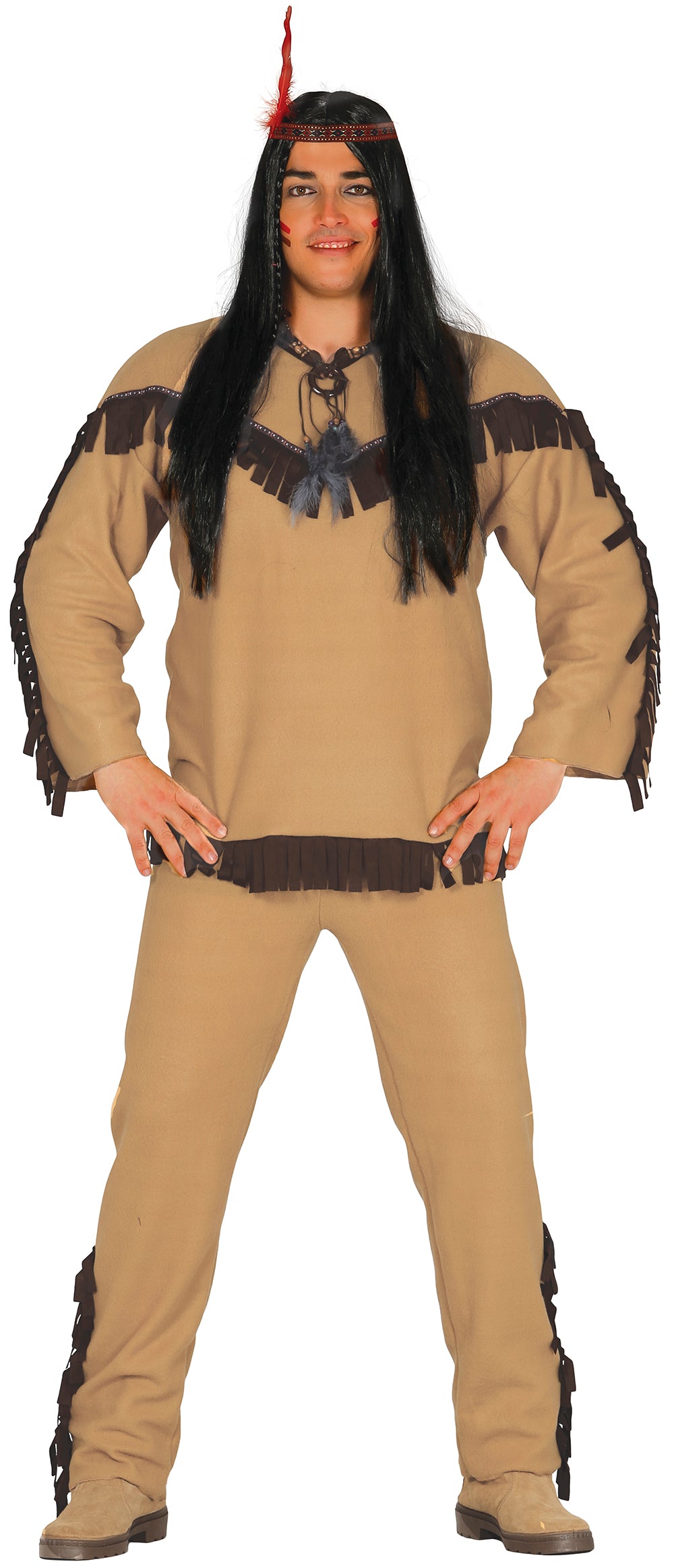 GP84363 – Indischer Häuptling Fransen Karneval – Größe: 54 - 56 (XL) – Farbe: Braun