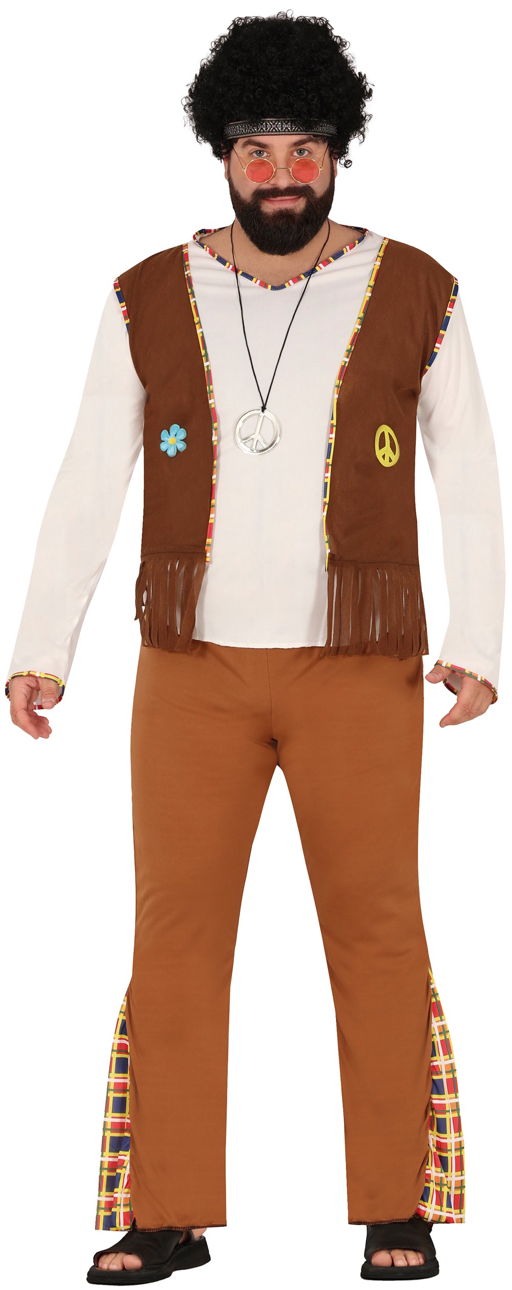 GP80522 – Hippie 70er Jahre Kostüm Bunter Flower – Größe: 56 - 58 (XXL) – Farbe: Braun