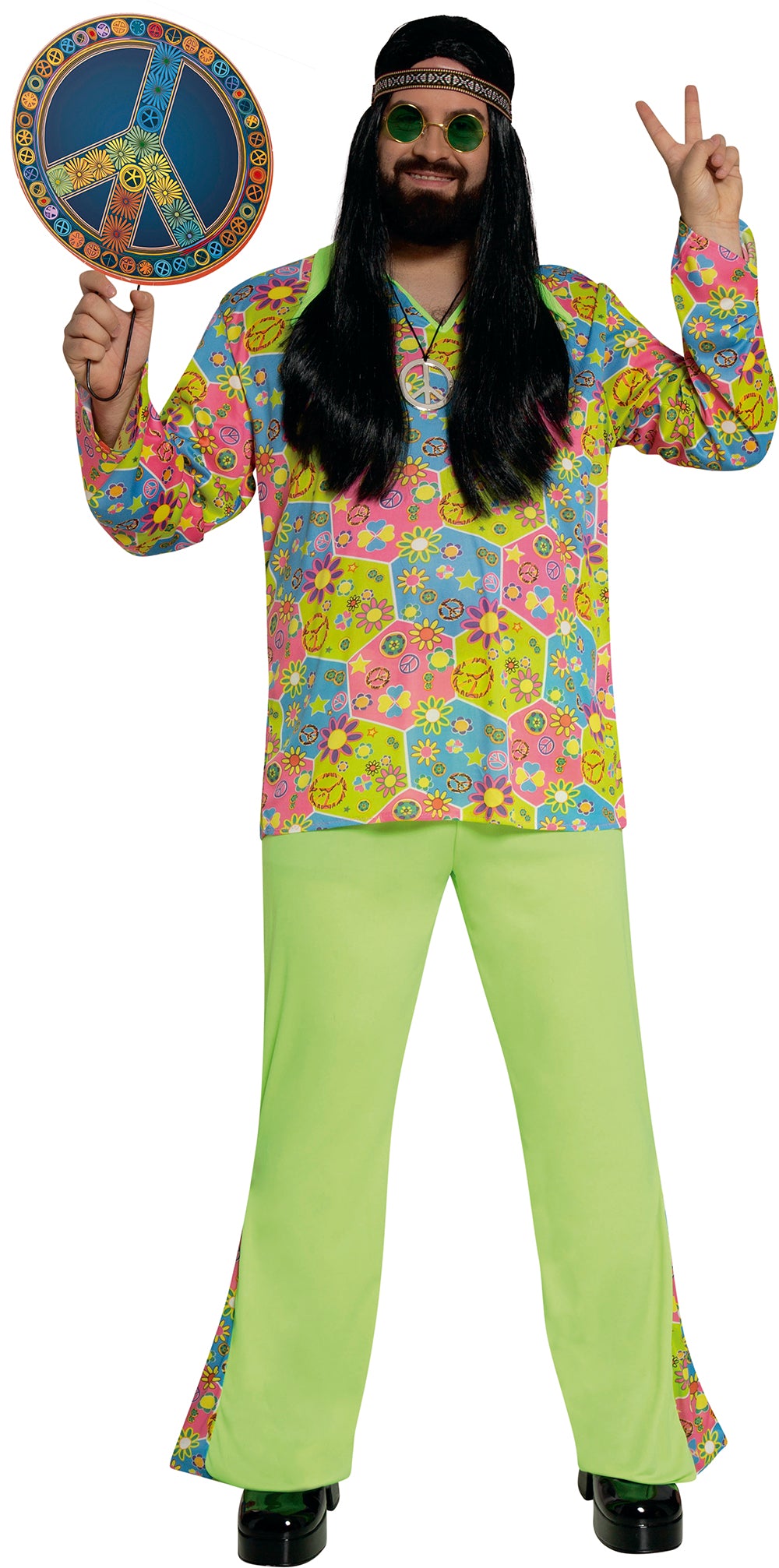 GP80631 – Hippie Karneval Kostüm Bunte Blumenkraft – Größe: 56 - 58 (XXL) – Farbe: Grün