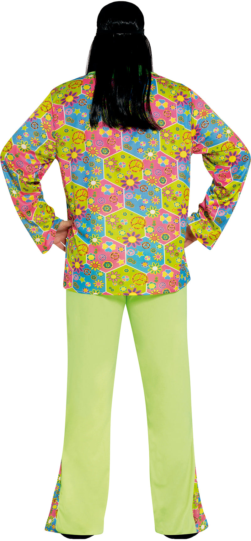 GP80631 – Hippie Karneval Kostüm Bunte Blumenkraft – Größe: 56 - 58 (XXL) – Farbe: Grün
